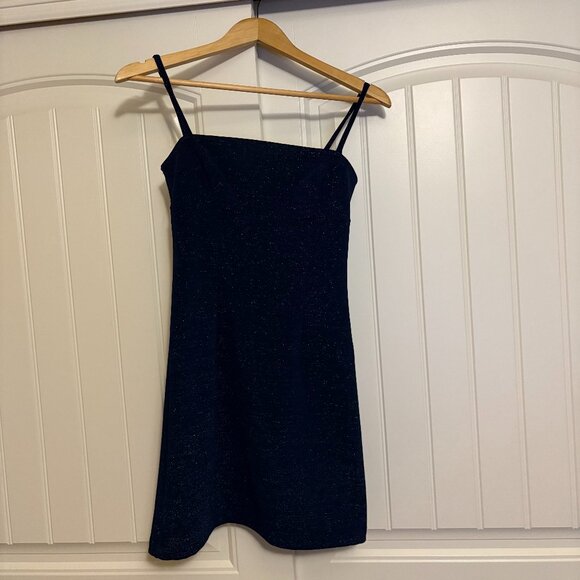XOXO Bodycon Dress Size 1 Dark Blue Sparkly Y2K Style Made in the USA Zip Back - Picture 1 of 3